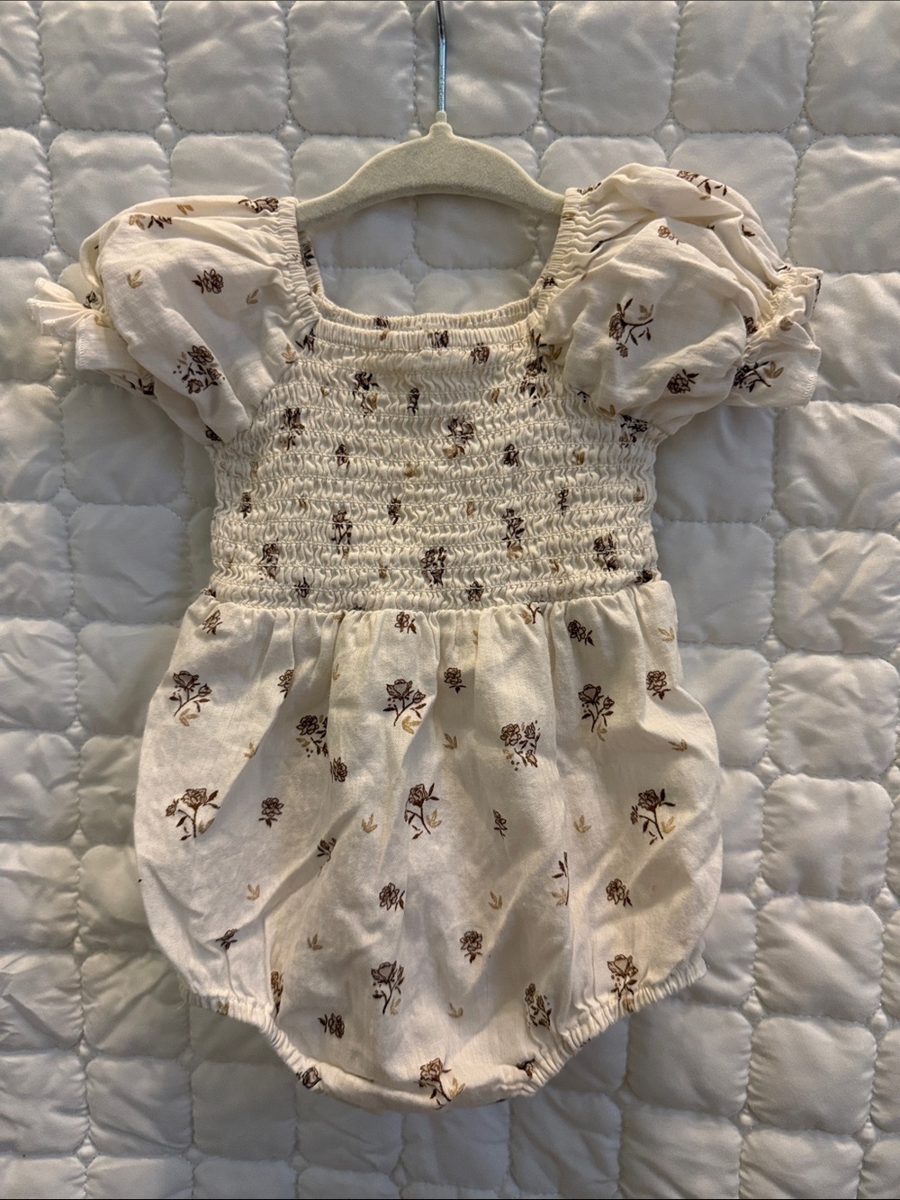 Baby Cream Floral Smocked One-Piece